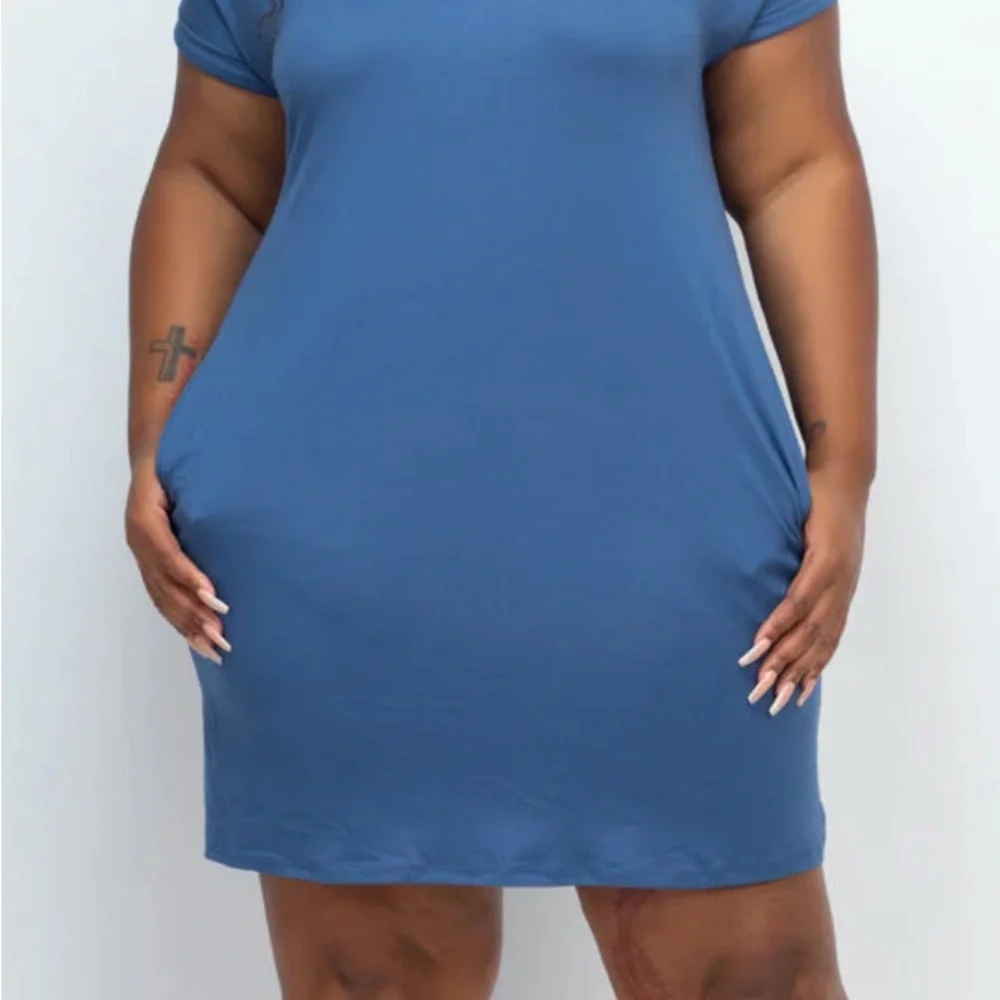 Chic Cap Sleeve V-Neck Blue Mini Dress